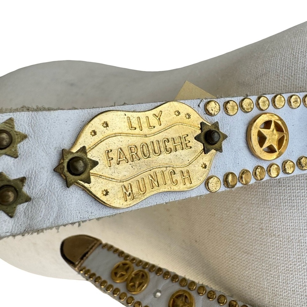 Lily Farouche Munich Vintage White Leather Studded Buffalo Nickel Western Belt - Picture 2 of 13
